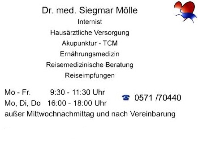 Sprechzeiten der Arztpraxis Dr. med. Siegmar Mölle